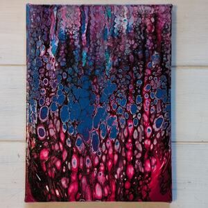 Abstract Painting Blue and Pink  Stretched Canvas Art 8"×6" Handmade